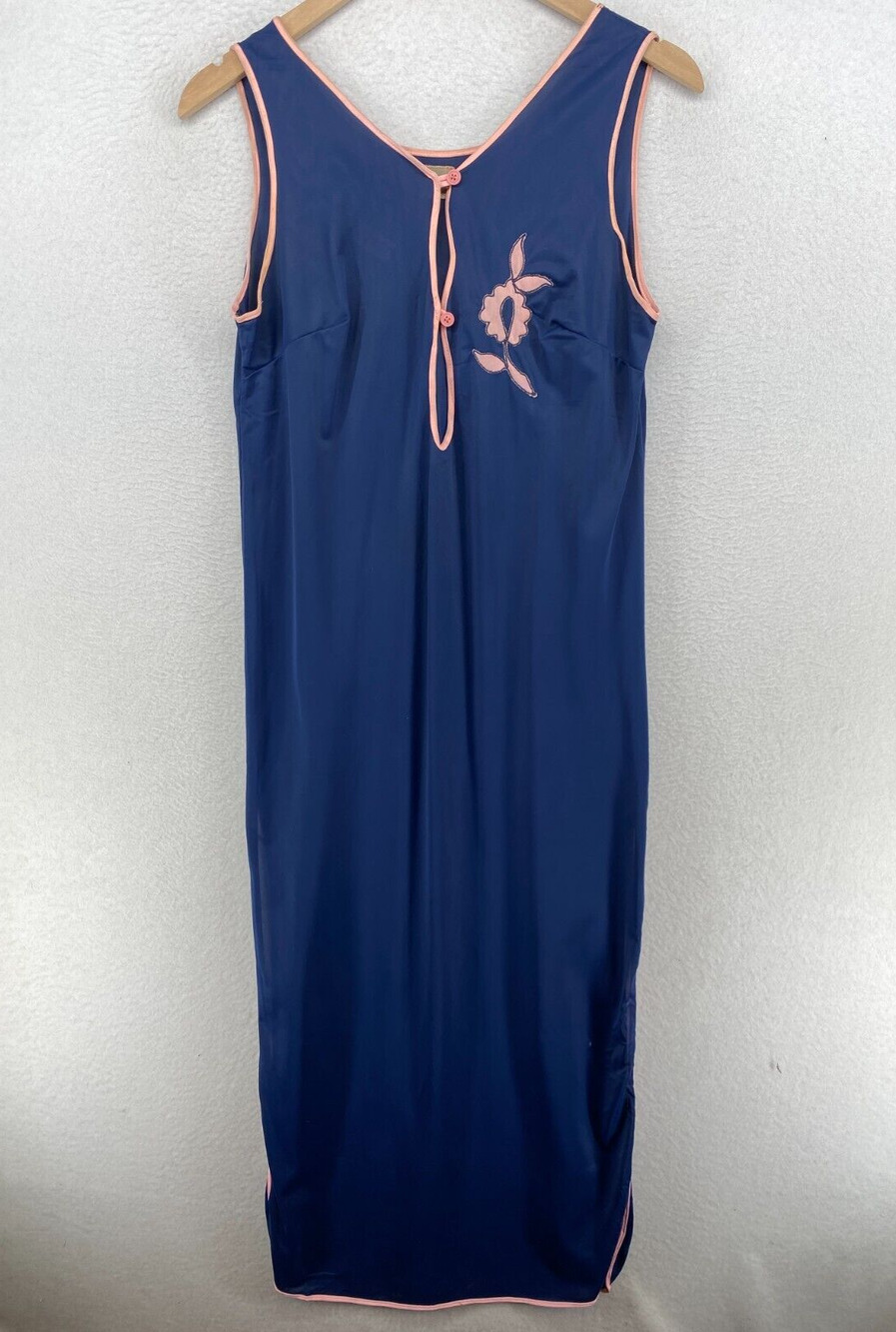 AVIAN Nightgown Small V-Neck Sleeveless Side Slit Blue Vintage
